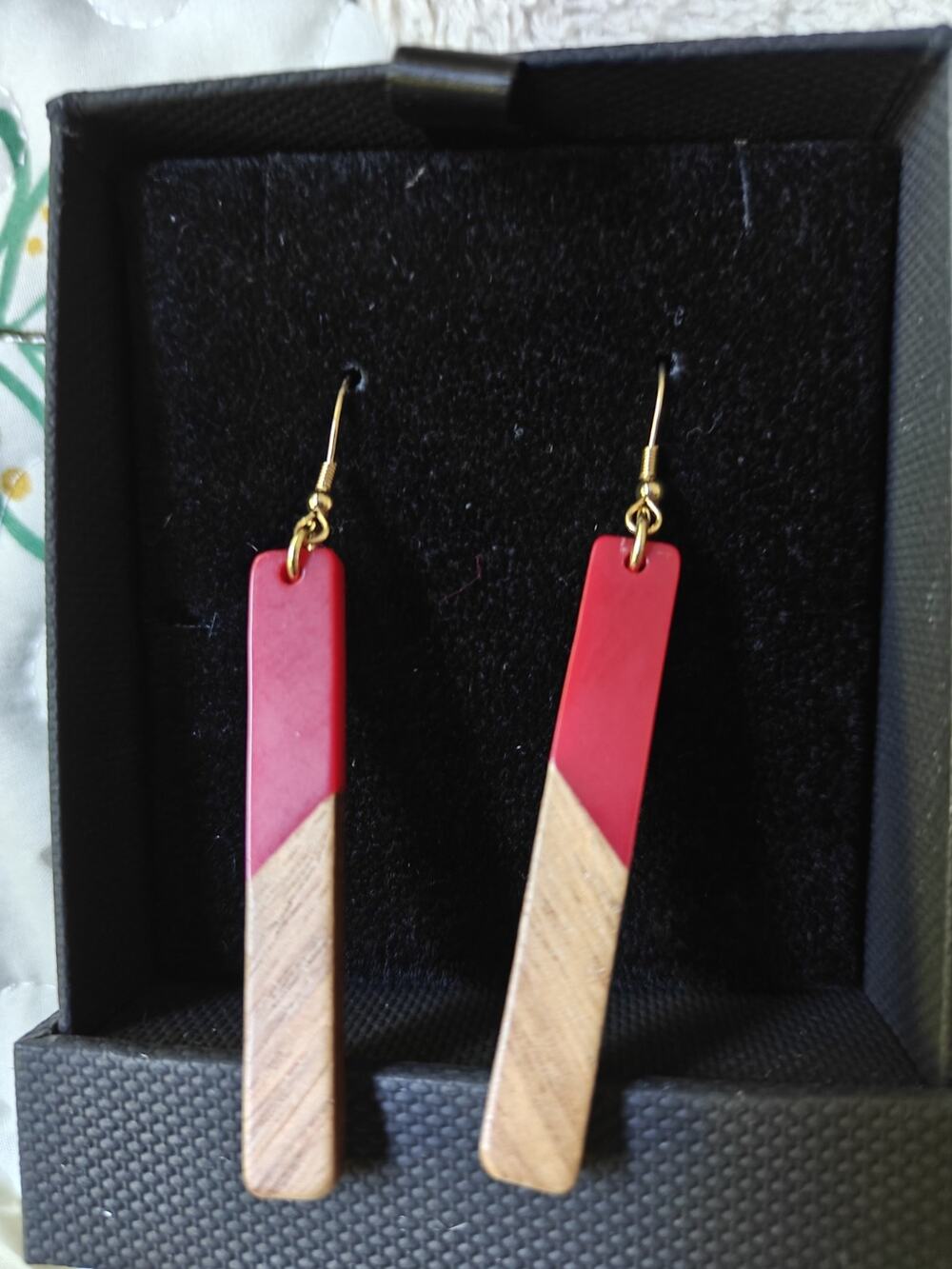 Palmero Luciana Designer Wood Resin Dangle Earrings Sterling Silver 14k Gold